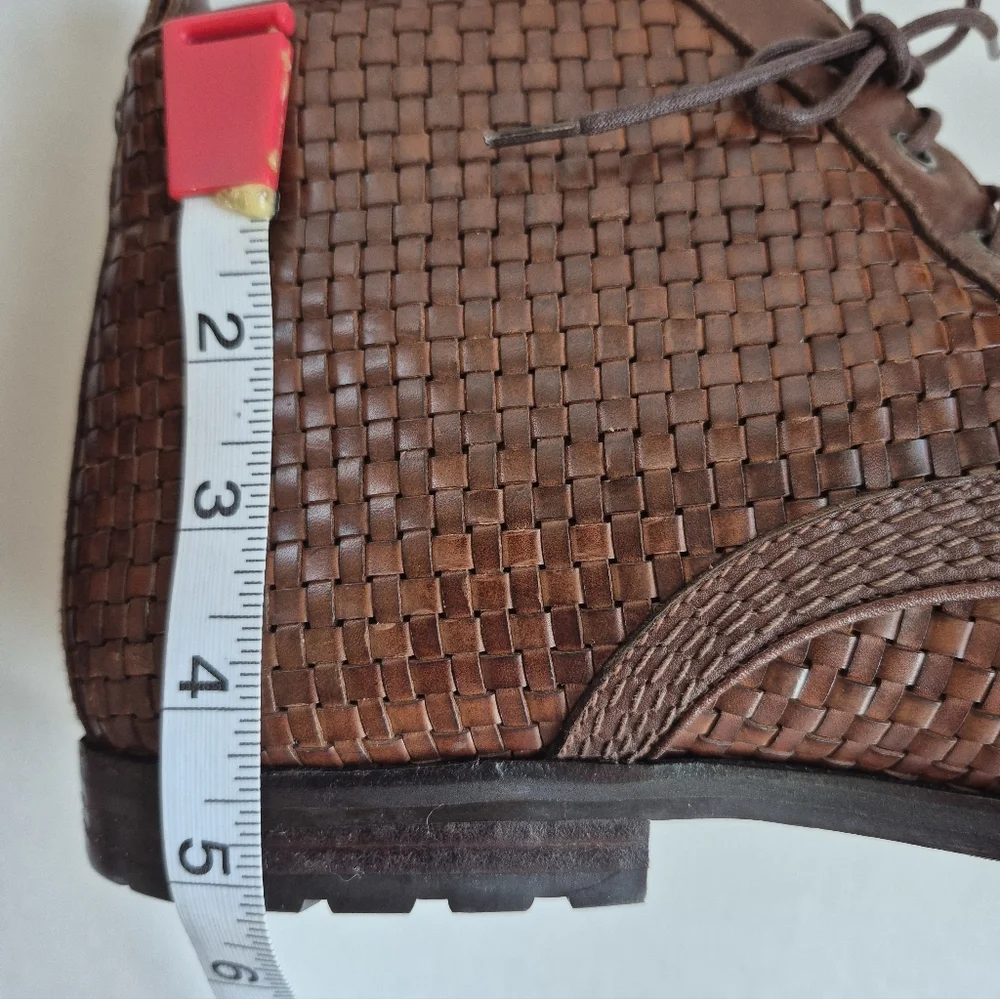 Susan Bennis Warren Edwards Shoes Brown Woven Leather Boot Italy VTG Size 9.5